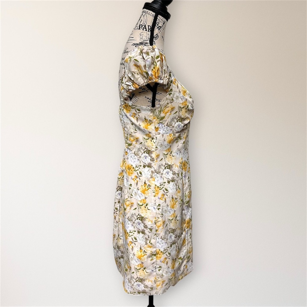 ASTR The Label Yellow Floral Puff Sleeve Mini Dress Sweetheart Cottagecore Boho - Picture 7 of 13